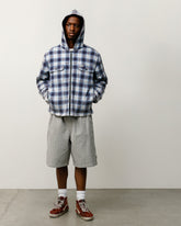 ZIP HOODED PLAID SHIRT - Blue