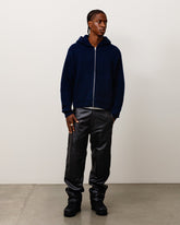 WAFFLE CASHMERE ZIP HOOD SWEATER - Deep Navy