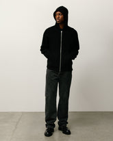 TEXTURED ZIP HOODED SWEATER - Black