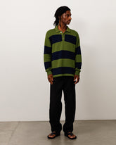 PIQUE KNIT STRIPE RUGBY - Olive
