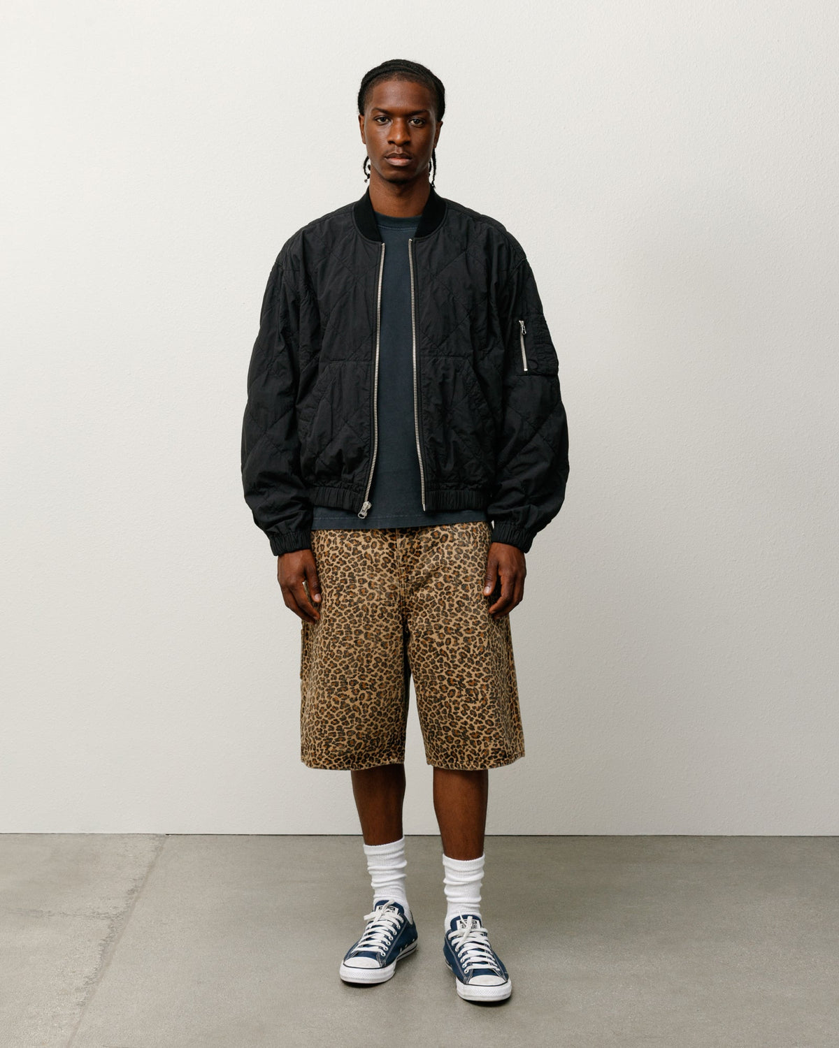 DENIM WORK SHORT - Leopard