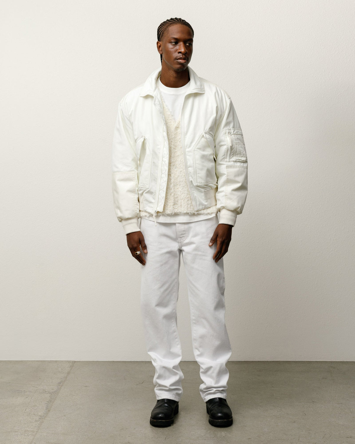 MOCK NECK FLIGHT BOMBER - White