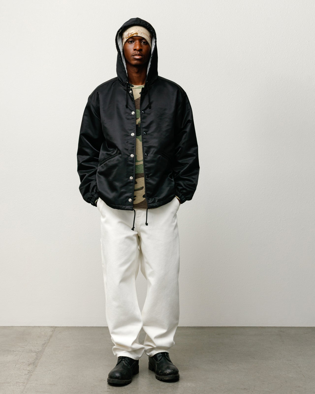 HOODED COACHES JACKET - Black