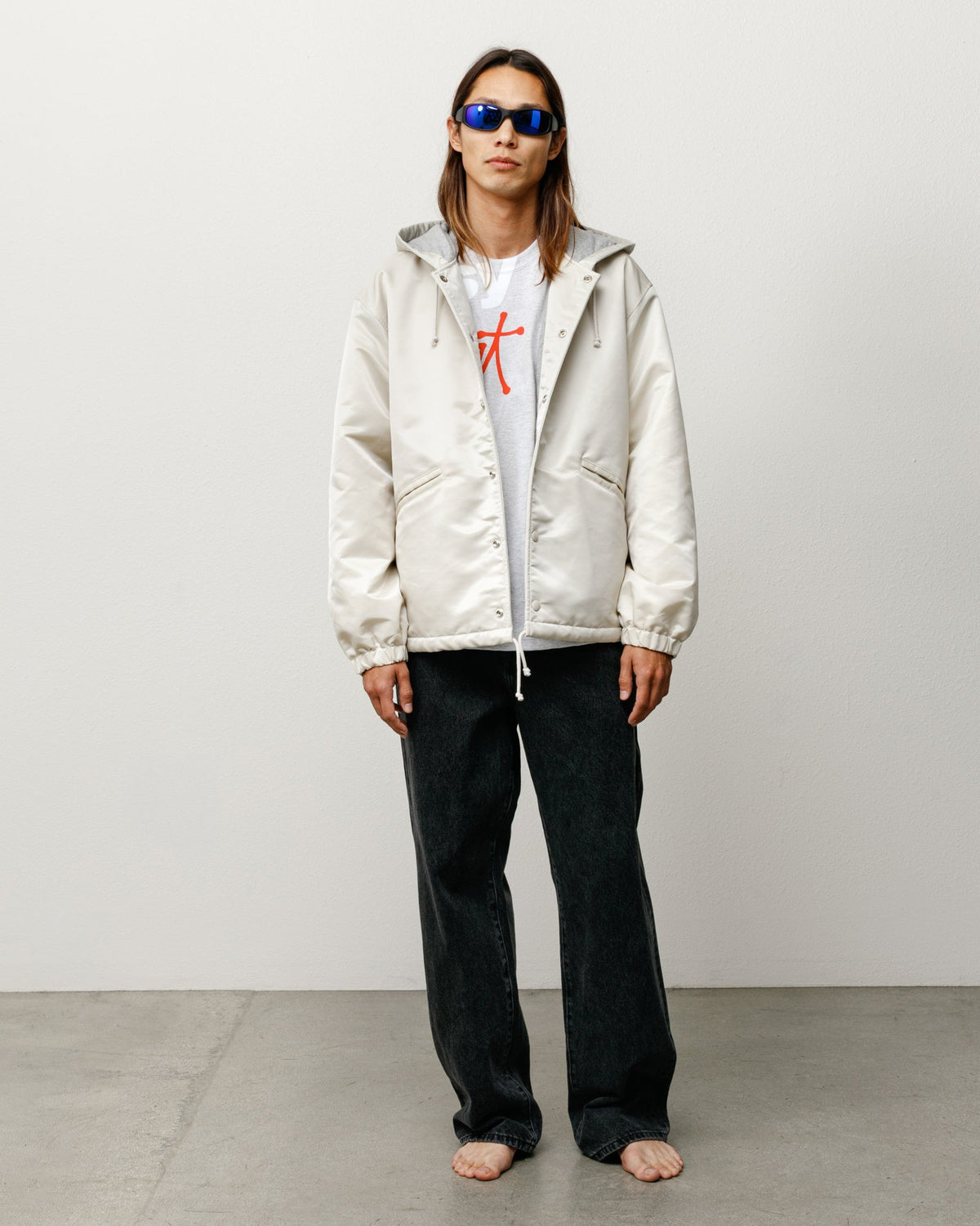HOODED COACHES JACKET - Bone