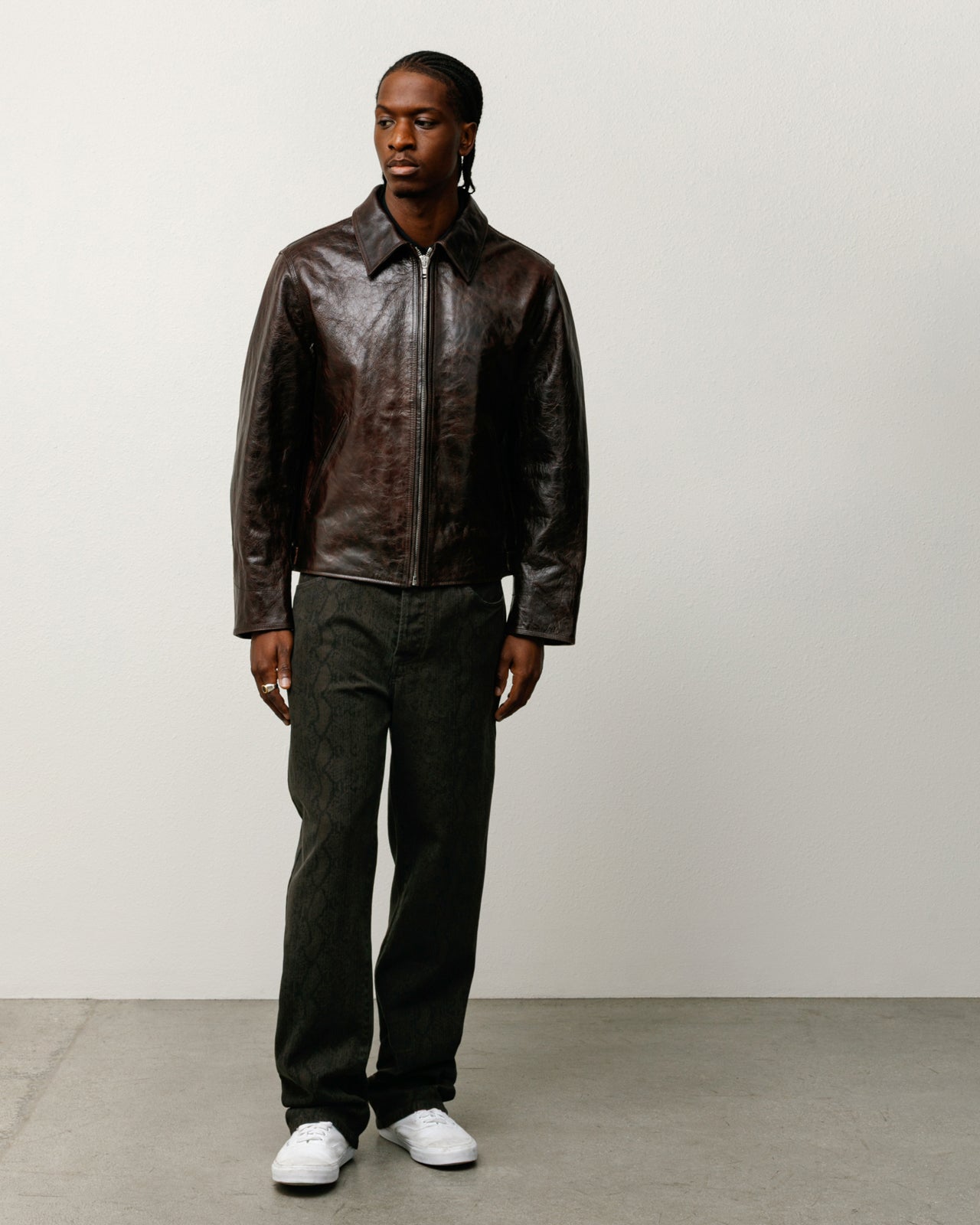GARAGE JACKET LEATHER - Dark Brown