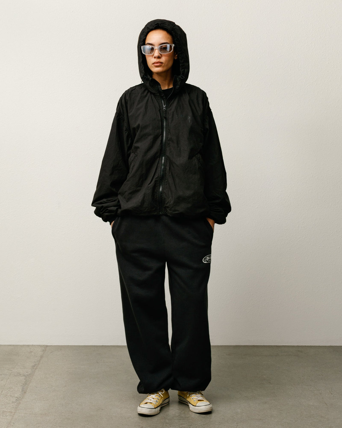 DOUBLE COTTON HOODED JACKET - Black