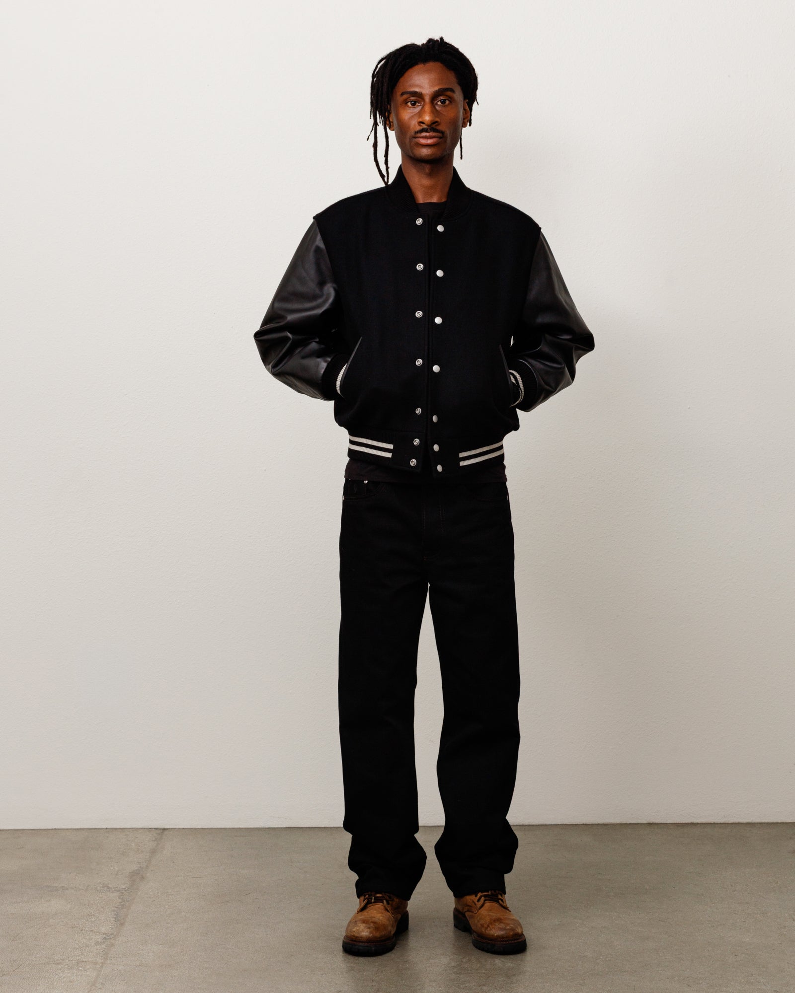 WOOL VARSITY JACKET - Black