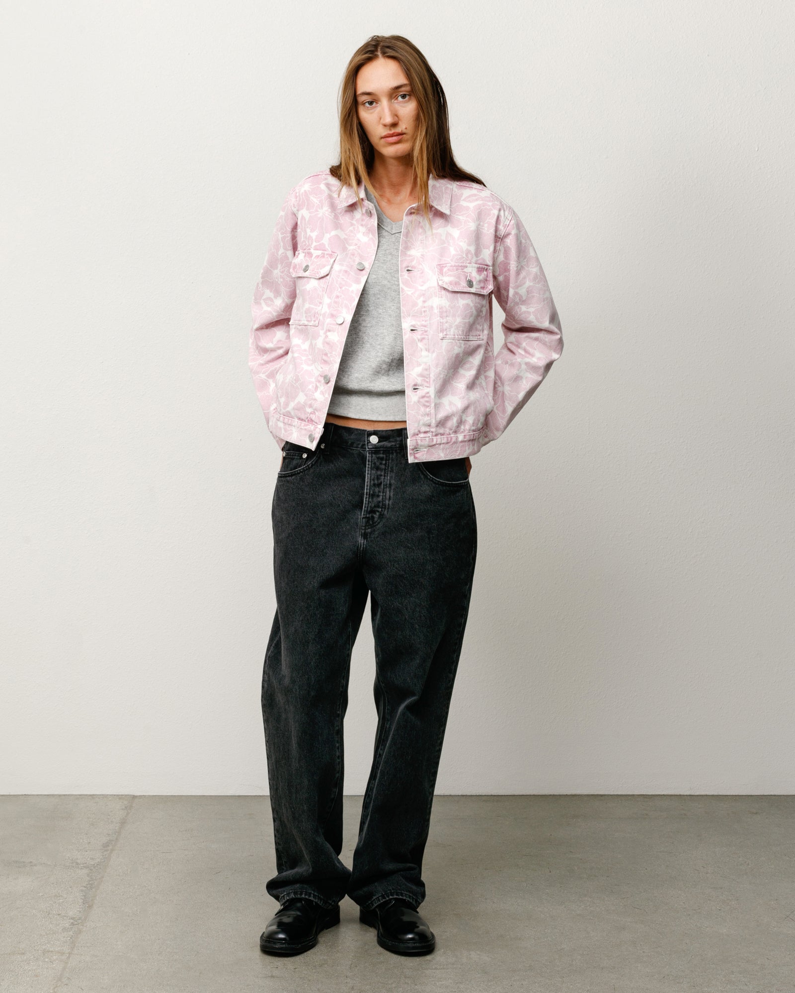 DENIM TRUCKER JACKET - Pink Hawaiian