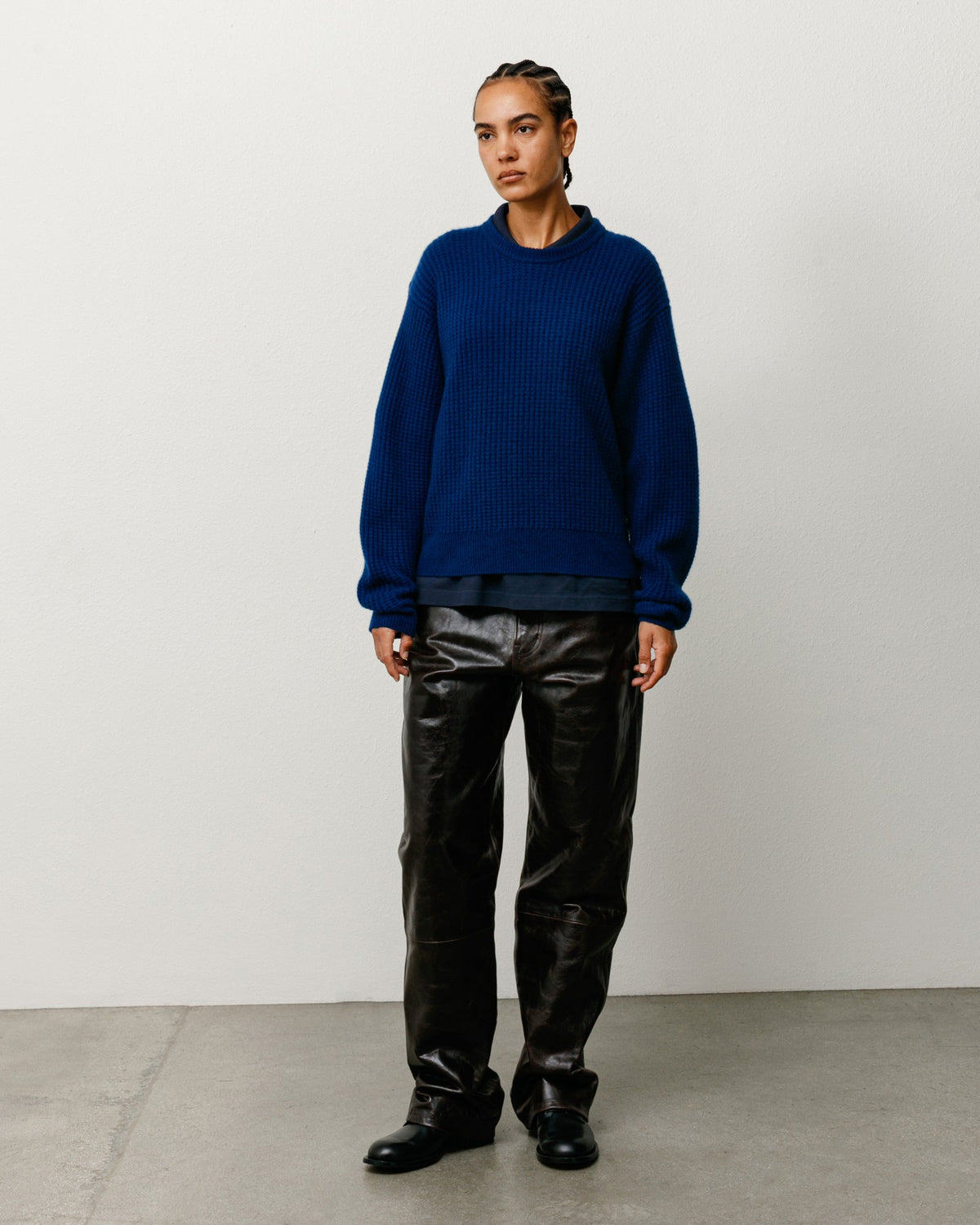 WAFFLE CASHMERE SWEATER - Navy