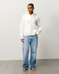 WAFFLE CASHMERE ZIP HOOD SWEATER - Ivory
