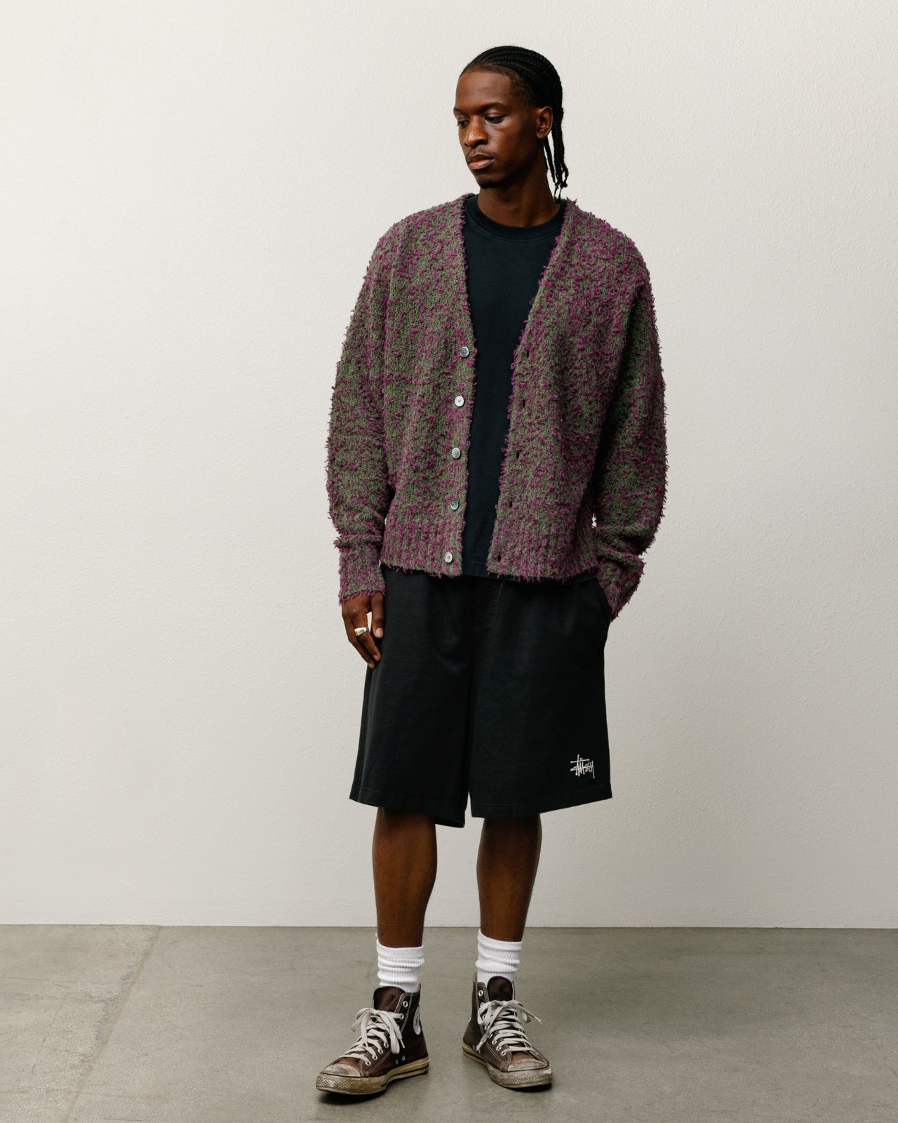 TEXTURED CARDIGAN - Purple/Green