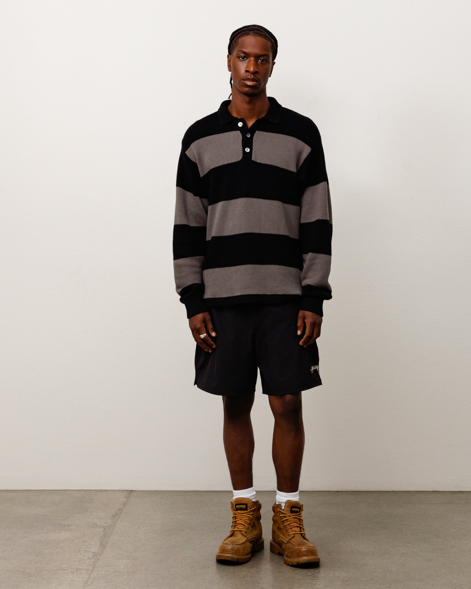PIQUE KNIT STRIPE RUGBY - Black