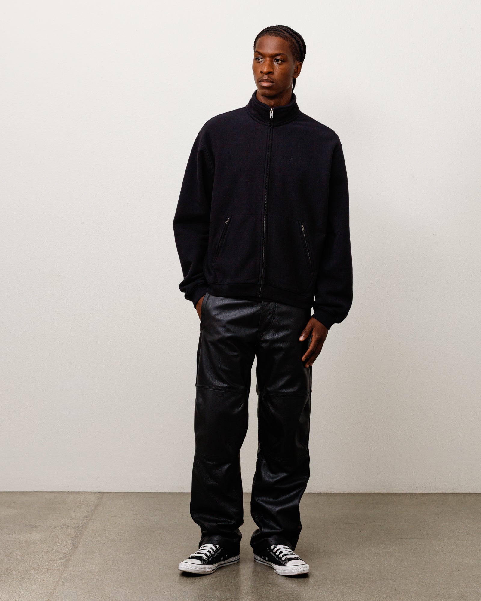 ZIP FLEECE MOCK NECK - Black