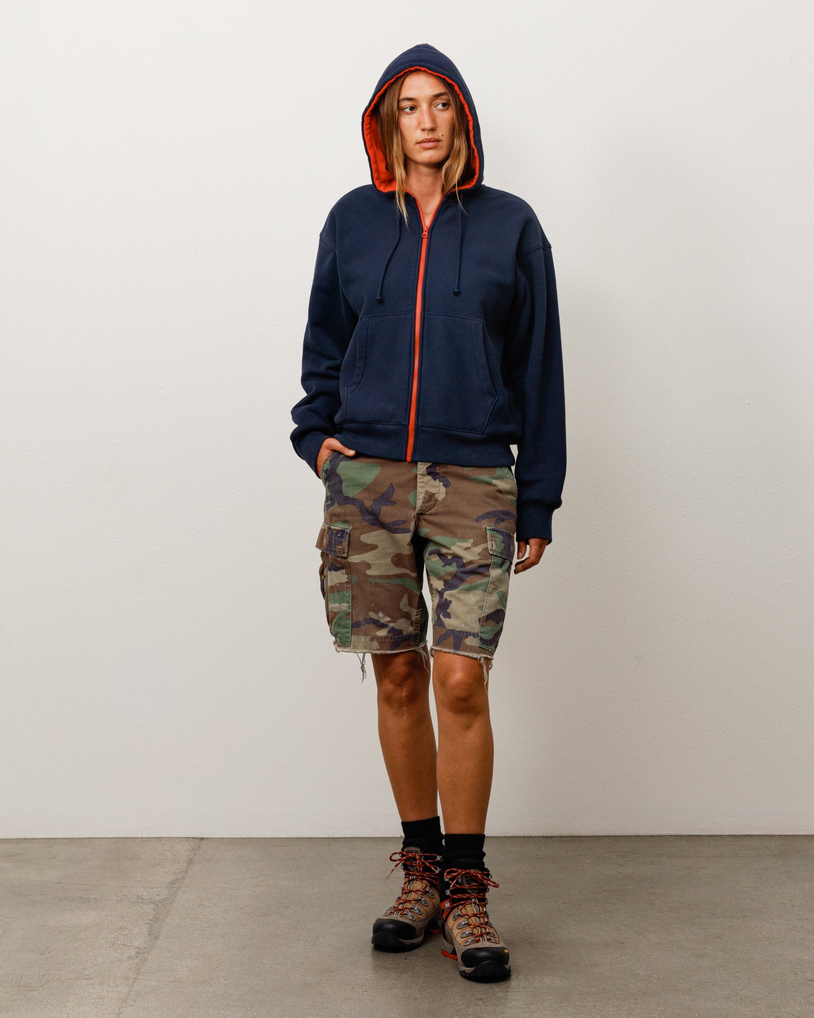 DOUBLE FACED ZIP HOODIE - Navy
