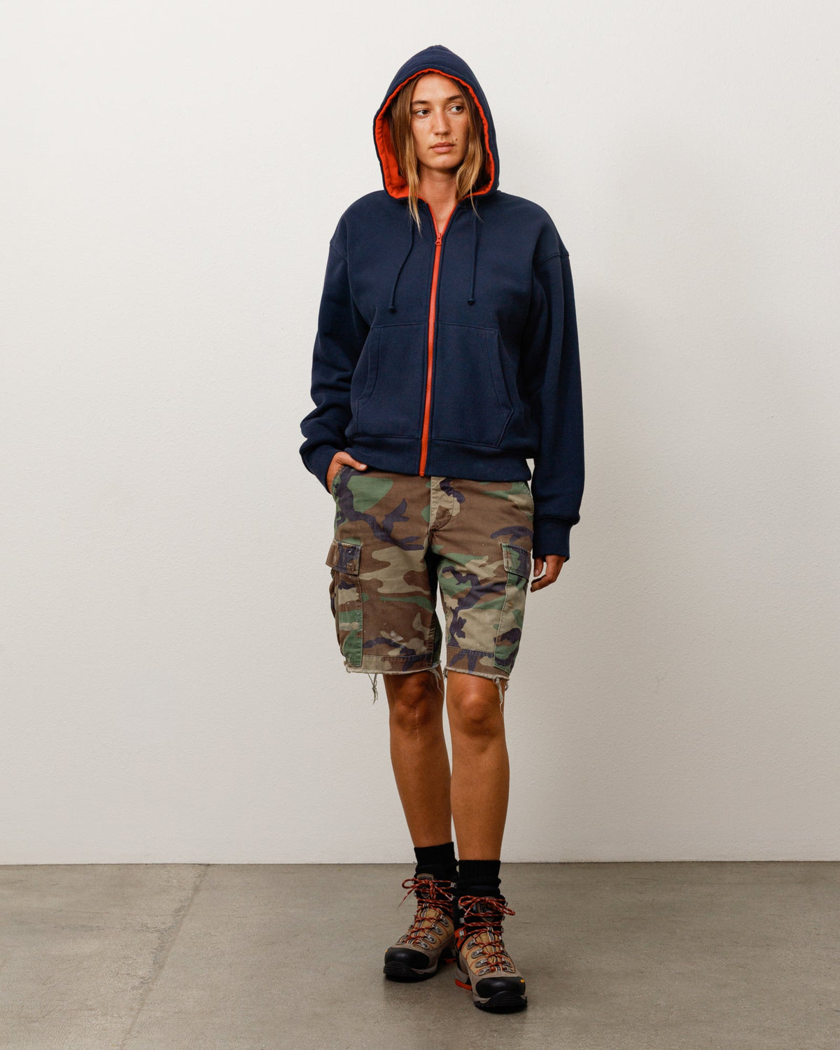DOUBLE FACED ZIP HOODIE - Navy