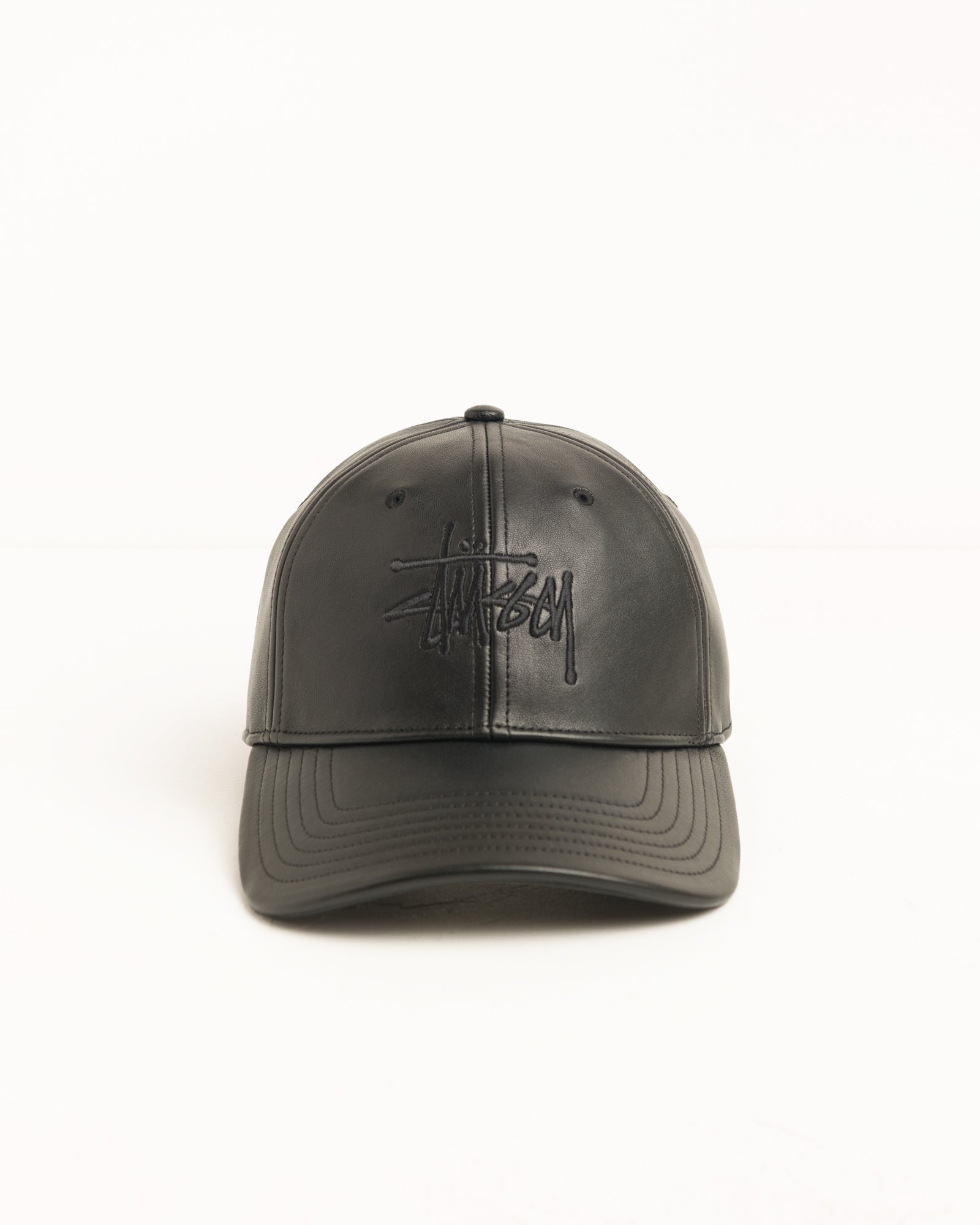 LEATHER BASIC STÜSSY CAP - Black