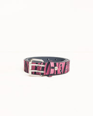 PUNCH OUT LEATHER BELT - Pink Hairy Zebra Pattern