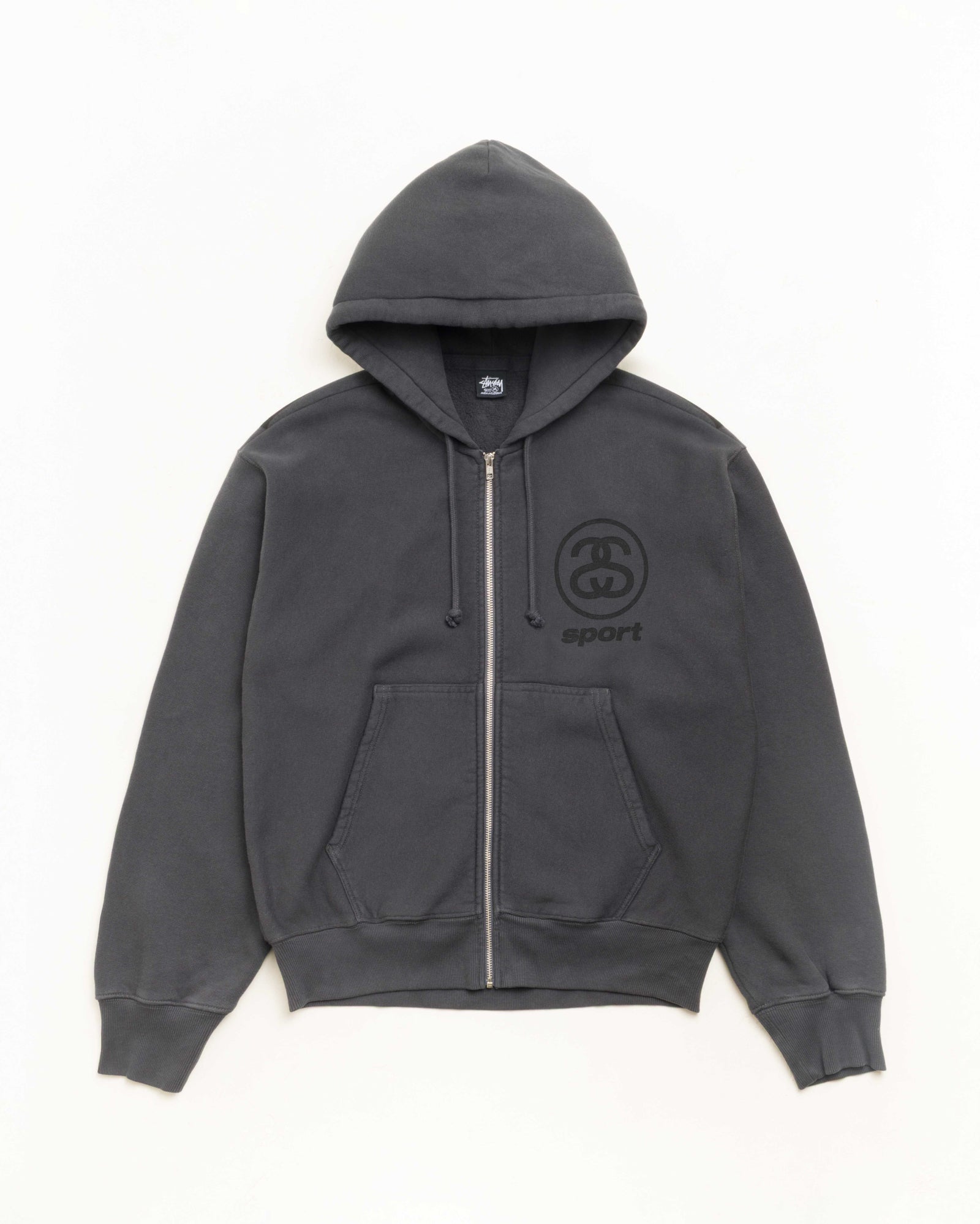 LINK SPORT ZIP HOODIE GARMENT DYED - Faded Black