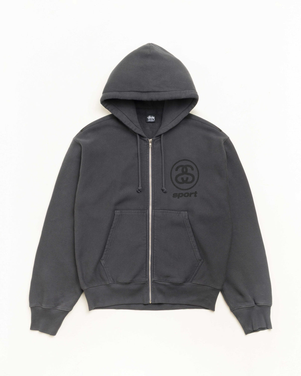 LINK SPORT ZIP HOODIE GARMENT DYED - Faded Black