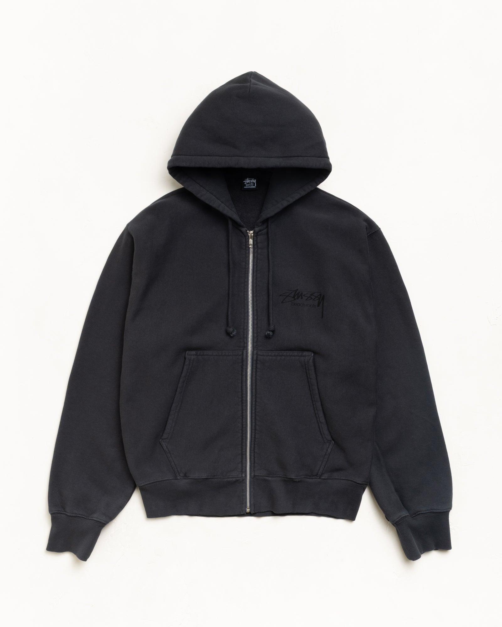 BEACH ROOTS ZIP HOODIE GARMENT DYED - Faded Black