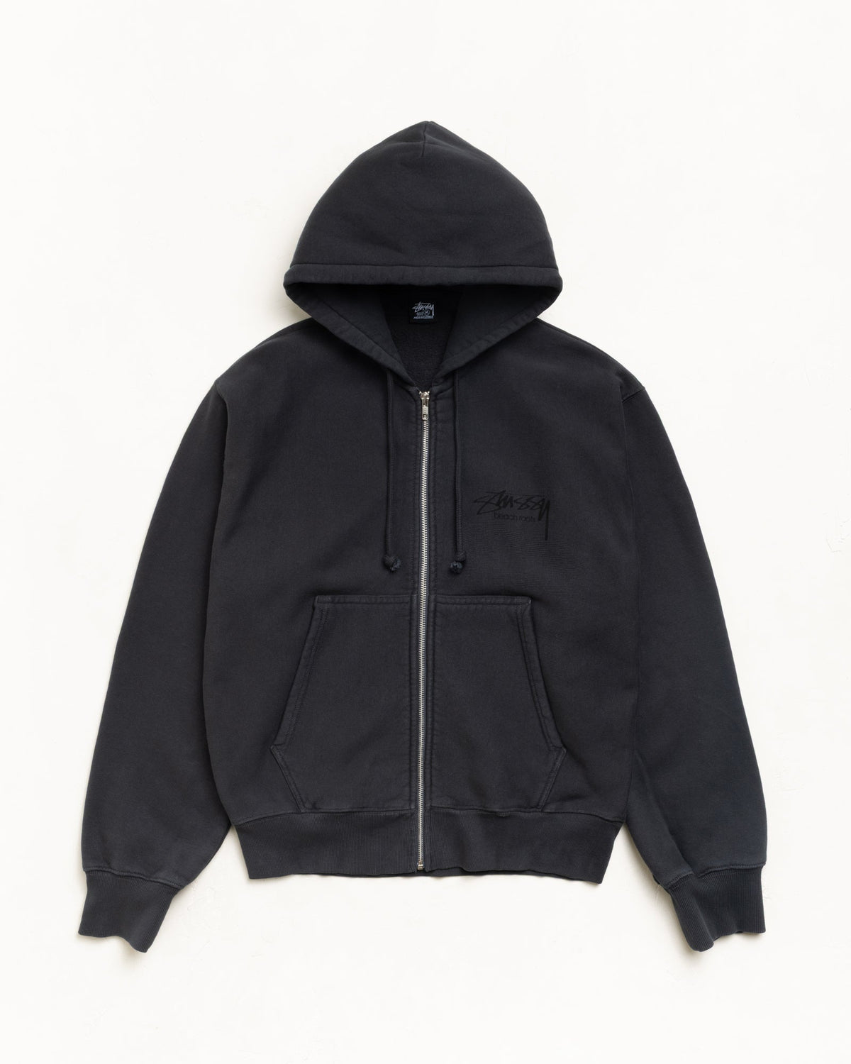 BEACH ROOTS ZIP HOODIE GARMENT DYED - Faded Black